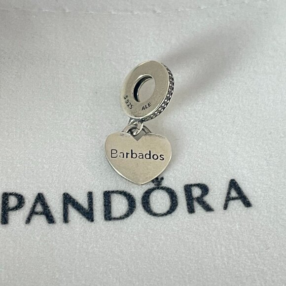 Pandora Barbados Flag Charm Heart Bead Pendant S925 Sterling Silver Jewelry - Picture 2 of 4
